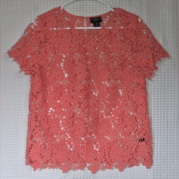 Coral Lace Blouse Cottagecore Romantic Top Feminine Chic Brunch Outfit - Picture 8 of 8